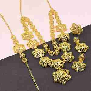 Colliers en or teinté 14K, 18K, 24K en gros, ensemble de bijoux traditionnels, ensemble de bijoux fantaisie, ensemble de bijoux en laiton teinté or, bijoux de mode - Product Image 1