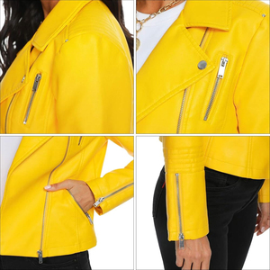 Chaqueta de cuero ajustada de manga larga para mujer, Chaquetas vaqueras de talla grande a la moda para mujer, chaquetas de cuero de alta calidad - Product Image 5