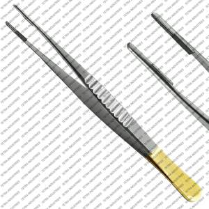 Pinzas de Disección TC DeBakey de 24 cm, Pinzas Dentadas Semi-Doradas con Mango para Pulgar, Pinzas Vasculares Atraumáticas, Instrumentos Médicos con Certificación CE - Product Image 1