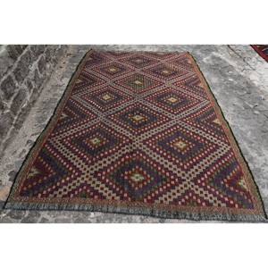 Vintage Turkish Rug Classic <b>Red</b> Blue Patchwork Design Large Area Rectangle 6'4\" X 9'7\" Classic Style Wool <b>Material</b> Latex 4m - Product Image 1