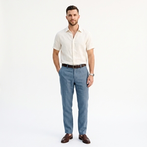 Pantalon d'été pour homme en mélange lin-coton, respirant, décontracté et élégant, OEM ODM, vente en gros, usine, marque privée, faible MOQ - Product Image 1