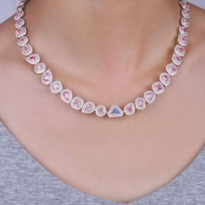 Collar de Diamantes Solitario de Lujo con Forma Elegante, Cultivado en Laboratorio, Rosa y Azul, en Oro Blanco de 18K, Precio de Fábrica - Product Image 1