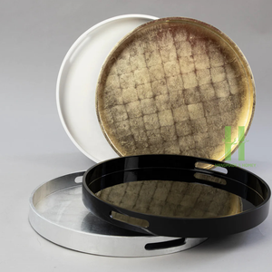 Bandeja de servicio de laca negra de lujo Bandejas redondas lacadas artesanales de la fábrica de Vietnam HNH Craft Direct - Product Image 2