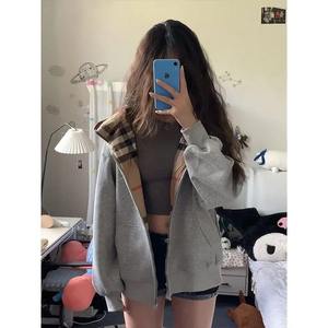 American Vintage 2024 Spring Autumn New Arrival Oversize Full Sleeve Embroidered Front <b>Hooded</b> <b>Cardigan</b> Jacket <b>Women</b> 100% Cotton - Product Image 4