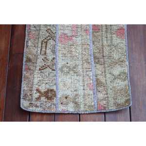 Turkish 1.3x3.2 ft Rug, Vintage Rug, <b>Brown</b> Striped <b>Wool</b> Rug - Product Image 5