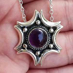 Collar de Plata de Ley 925 Hecho a Mano con Piedra de Amatista, Colgante de Gema Natural Púrpura en Forma de Estrella, Regalo de Febrero - Product Image 4