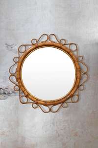 Espejo de ratán redondo moderno de mediados de siglo tejido a mano patrones finos decoración de pared para baño y sala de estar para el hogar o regalo - Product Image 2