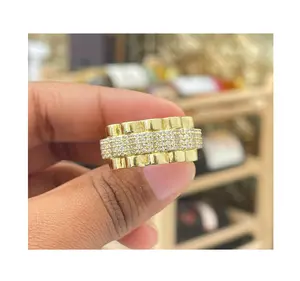 แหวนทองคริสตัล CZ เพชรหมั้นแหวนแต่งงานสำหรับผู้หญิงเครื่องประดับแหวนปรับหมุนได้บรรเทาความเครียดหมุนได้