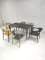 Ensemble de salle à manger moderne pour patio extérieur, table rectangulaire avec 6 fauteuils en corde tressée, mobilier de jardin