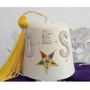 Ordre de l'étoile orientale OES strass blanc avec jaune Tussle Fez chapeau franc-maçon maçonnique Regalia OES chapeau taille 7 3 pièces - Product Image 6