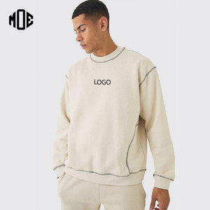 Sudadera gruesa con hombros caídos cortada y cosida con costuras en contraste bordado 3D sudaderas con capucha de punto en contraste 100% algodón - Product Image 1