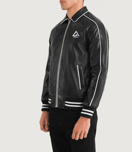 High Quality <b>Black</b> Leather Winter Jacket for Men Windproof Breathable Stand Collar Customizable Design OEM Service Wholesale - Product Image 2