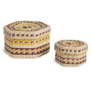 Boîte ronde en raphia, panier en herbe de mer, conteneur avec couvercle, rangement à domicile, vente en gros de boîtes en herbe de mer - Product Image 3