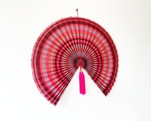 Best Seller Large Bamboo Folding Hand Fan Aesthetic Pink Blue Rainbow Wholesome Abstract Pattern <b>Art</b> Deco Spring Format Hanging - Product Image 5