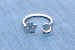 Argent Sterling Pet Paw Print Réglable Blanc Lunette Ouverte Coupe Ronde Cabochon 6mm DIY Lait Maternel Pet Memorial Ring Jewelry Base - Product Image 5