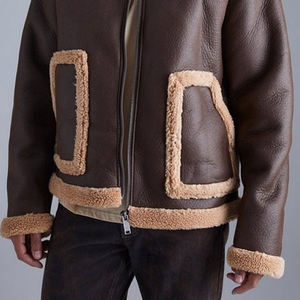 Vestes en cuir à col Sherpa zippé d'hiver de haute qualité OEM/Vente en gros d'usine de nouvelle arrivée Vestes Sherpa personnalisées pour hommes - Product Image 4