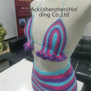 Traje de Baño Bikini de Crochet Personalizado con Contraste de Color, Tendencia de Moda Femenina 2025 - Product Image 3