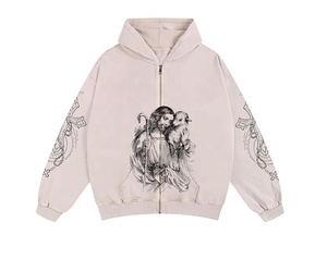 Vintage <b>Men's</b> Cotton Distressed Acid-Washed <b>Jacket</b> with Hood & Metal Zipper Custom Canvas Bomber with Front Logo & Pockets - Product Image 1