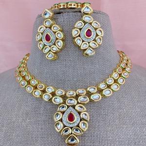 Belle Original Meilleure Qualité Plaqué Or Classique Kundan Collier Ensemble Avec Boucles D'oreilles pour les Femmes Mariages Fiançailles Porter - Product Image 1