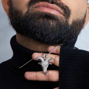Pendentif pour homme en or blanc 10 carats entièrement glacé, design de chèvre personnalisable, diamants VVS de laboratoire brillants D incolore pour cadeau Hip Hop - Product Image 5