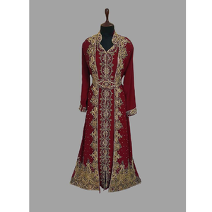 ชุดเดรสอาบายาแนวอิสลามแขนยาวคลุมฮิญาบแขนยาวคอวีปักลาย Maroon georgette ทันสมัยสำหรับผู้หญิงและโอกาสต่างๆ - Product Image 1