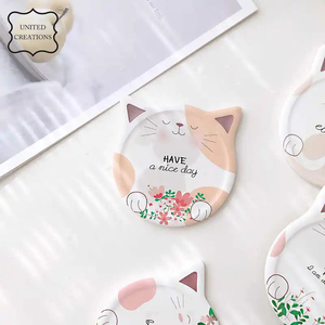 Wholesale <b>Cat</b> Shape Ceramic Coaster for Drinks Customized Printed Cork Cup <b>Mats</b> & pads Coasters - Product Image 4