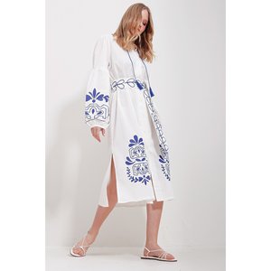 Abito di lino con colletto dominante e doppio spacco stile Casual - Product Image 6