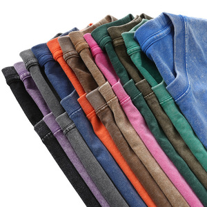 270gsm Algodón Lavado con ácido Vintage Desgastado Suelto O-cuello Camiseta de manga corta Hombro caído Camiseta lavada de gran tamaño para hombres - Product Image 5
