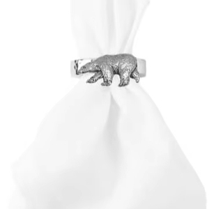 Polar Bear Napkin Ring Fine English Pewter on Scarf Unique Home Decor Table Center Piece Made of Wood and Paper - Product Image 1