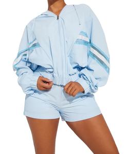 Ensemble short et veste coupe-vent en nylon respirant pour femme, taille ample, imprimé, 2 pièces, fermeture éclair, pour l'été et les activités de plein air - Product Image 3