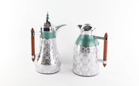 Cafetière Dallah Kraft World Écologique Recyclable avec Poignée et Couvercle en Laiton Massif, Céramique Dorée et Bleue, Style Vintage, Couleurs Personnalisables