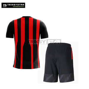 Ensemble de maillots de football personnalisés pour hommes, uniforme d'équipe à rayures noires et rouges, vêtements de sport respirants à séchage rapide pour l'entraînement et le match - Product Image 2