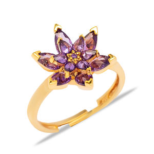 <b>Amethyst</b> CZ Stone Flower Design Wholesale 925 Sterling Silver Jewelry Adjustable Cluster <b>Ring</b> Jewellery - Product Image 5