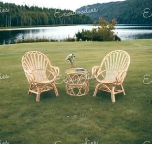 ชุดเก้าอี้ไม้ไผ่ทำด้วยมือสไตล์โมเดิร์นชุดเก้าอี้ไม้ออตโตมัน2ชิ้นสำหรับห้องนอนสำนักงานสวนวิลล่าหรือใช้ในสวน - Product Image 5