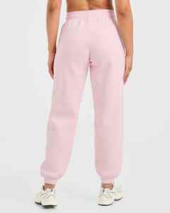 Meilleures ventes de pantalons de survêtement classiques en peluche rose pastel pour femmes coupe régulière hiver dentelle devant plat polaire tissu doux au toucher - Product Image 5