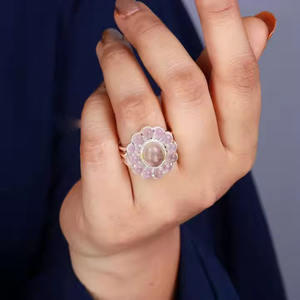 Anillo de compromiso de boda de Plata de Ley 925 a granel al por mayor, piedra de cuarzo rosa romántica, joyería fina para mujer para fiesta de bodas - Product Image 5