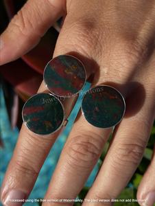 Round Wholesale High Quality Natural Bloodstone Gemstone <b>Rings</b> Sterling Silver Plated Fashionable Waterproof Jewelry - Product Image 2