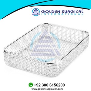 Plateau de stérilisation en maille d'acier inoxydable Poignées de chute Plateau en métal perforé rectangulaire Équipement de stérilisation élevé - Product Image 6