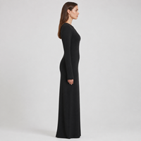 Robe longue en cachemire noir uni pour femme, tricotée sur mesure, manches longues, col rond, ourlet évasé, élégante et luxueuse, robe maxi