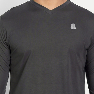 T-shirt en coton à manches longues pour homme, col en V, logo personnalisé, t-shirt à manches longues pour homme, col en V - Product Image 6
