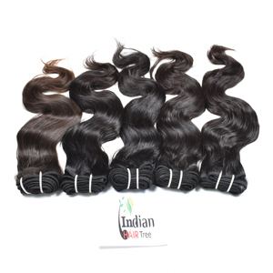 Extensions de cheveux humains Remy indiens, ondulations lâches et Bodywave, pour tissage féminin à double trame machine, couleur noir naturel - Product Image 2
