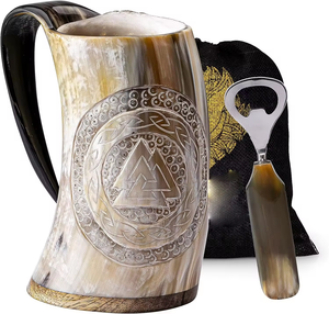Venta al por mayor de fábrica con logotipo personalizado cuerno de búfalo taza para beber cuerno vikingo tallado fábrica de vajilla de cerveza por artesanía creciente - Product Image 1
