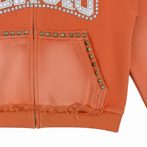 Premium Quality Custom Zip Rhinestone Heavyweight Cotton French Terry Acid Stone Washed Vintage Autumn Streetwear Eco-Friendly - Product Image 5