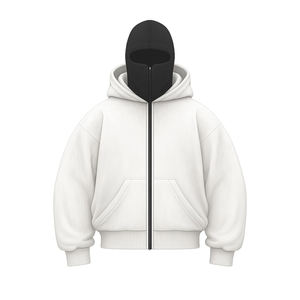 Sweat à capuche balaclava d'hiver 100% coton personnalisé pour homme, lourd, surdimensionné, double capuche, fermeture éclair, épaules tombantes, respirant, avec poche - Product Image 3