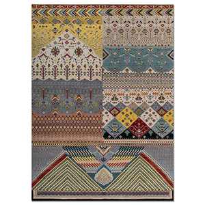 Alfombras Manchaha de Lana y Seda de Bambú Anudadas a Mano, Diseño de Parches Rojos y Naranjas para Uso Doméstico-Les-562 - Product Image 1