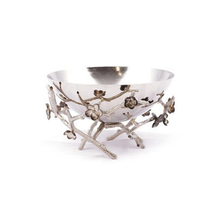 Cuenco para servir alimentos y nueces de Metal plateado de alta calidad, cuenco para servir con acento de flores de diseño moderno para decoración del hogar, centro de mesa - Product Image 3