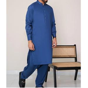 เสื้อผ้าชนเผ่าที่ออกแบบมาใหม่ล่าสุดของผู้ชายชาลวาร์คาเมซสีฟ้าสินค้าขายดี - Product Image 1