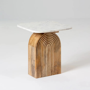 Mesa auxiliar de mármol con flauta moderna, mesitas de noche con mango de madera, muebles ensamblados para sala de estar, dormitorio, comedor, uso escolar - Product Image 1