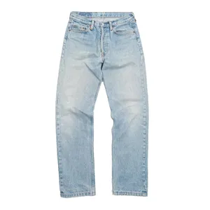 Pantaloni di Jeans da uomo a gamba dritta comodi di alta qualità cintura in vita da cucire personalizzati pantaloni di Jeans Casual in Denim per uomo lavati leggeri