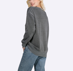 Sweat-shirt à col rond surdimensionné en coton 100% pour femme, lavage à l'acide personnalisé, hiver - Product Image 5